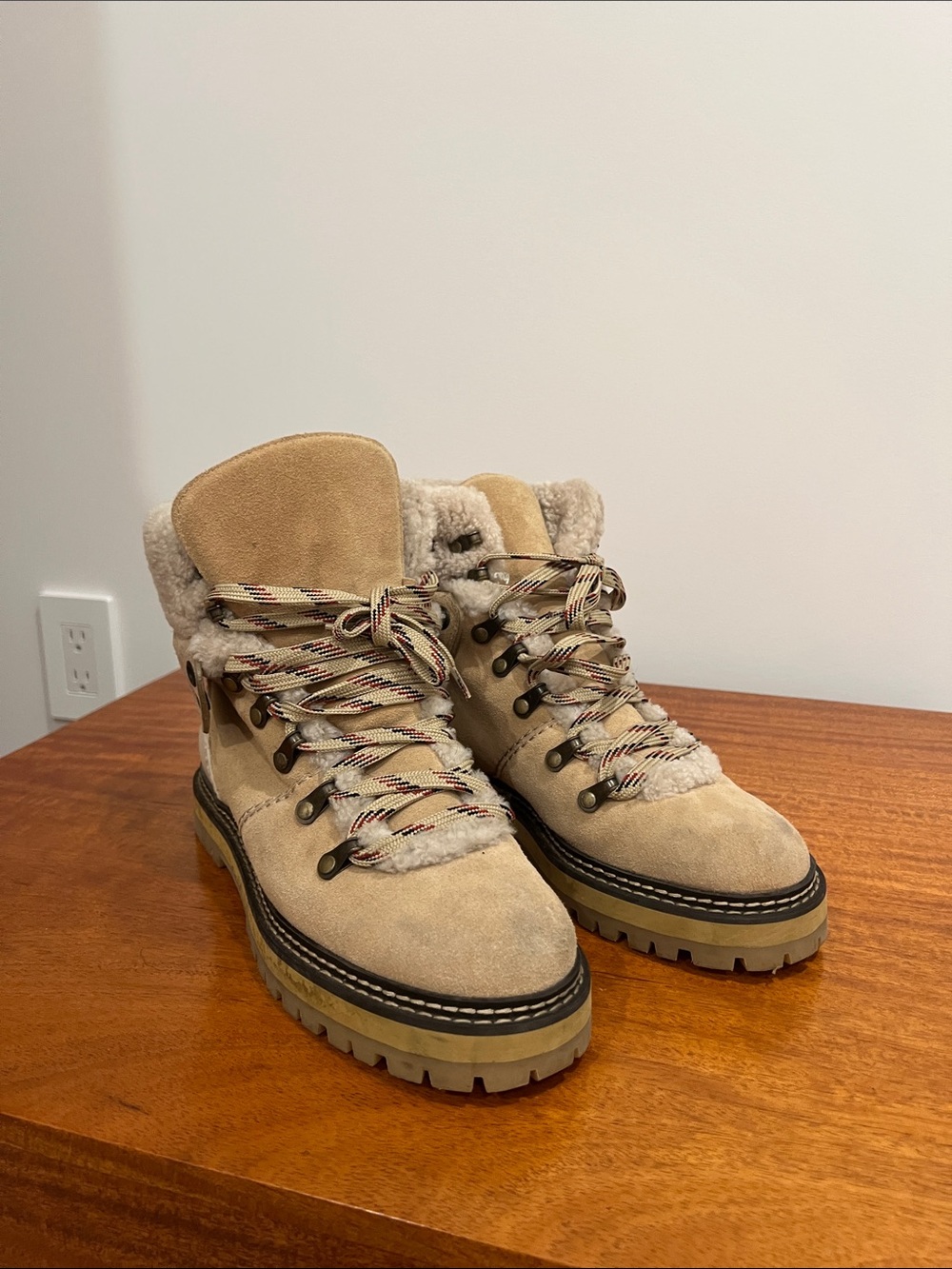 See by Chloé Cream & Tan Lug-Sole Shearling Boots